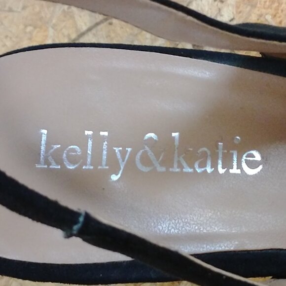 Black Vegan Suede Sling-Back Heels - Picture 9 of 11